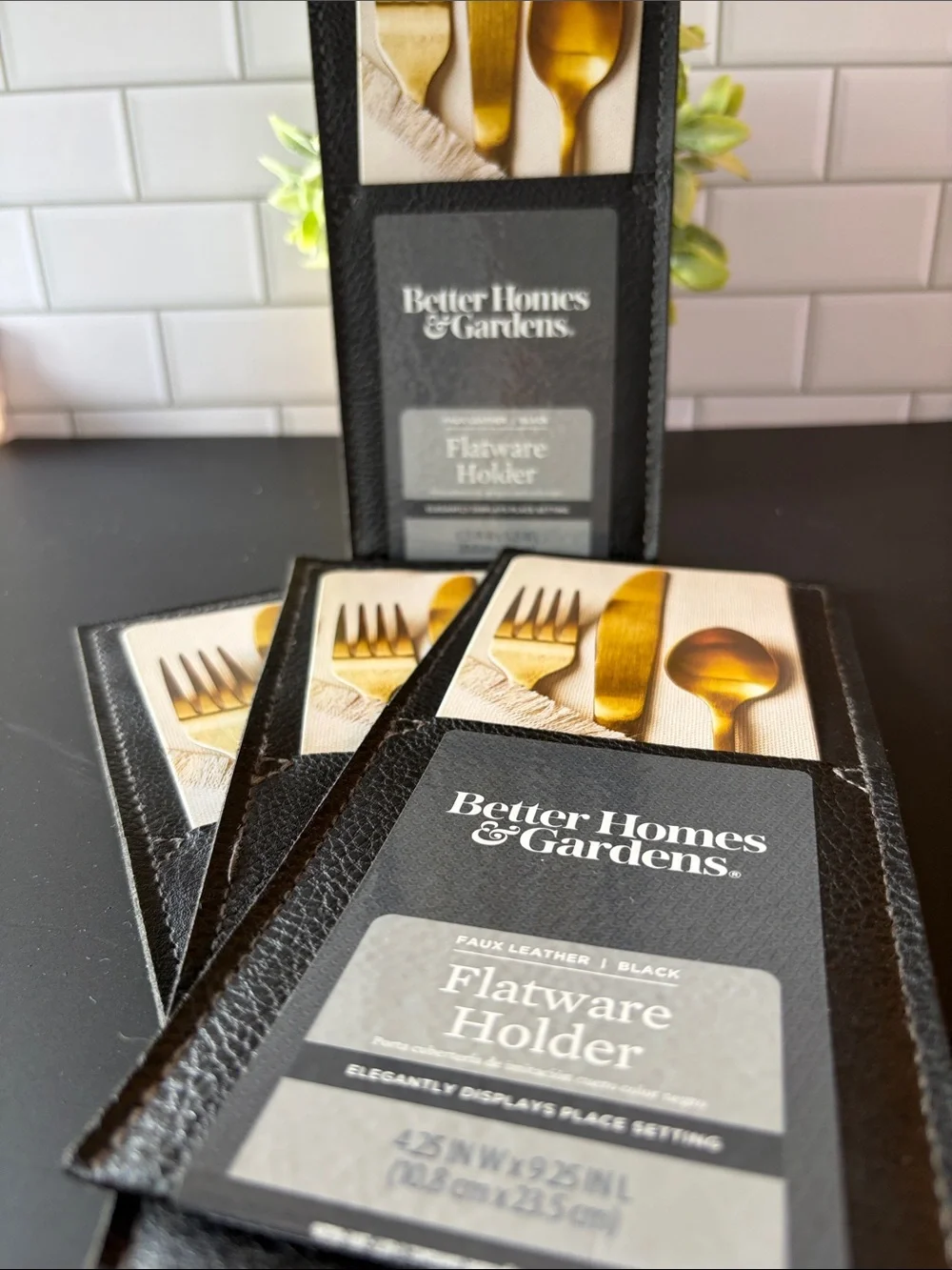 Better Homes And Gardens Black Faux Leather Flatware Holders - Set of 4